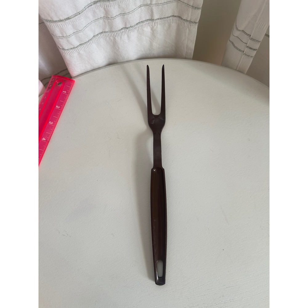 Ekco Vintage Brown Nylon Meat Fork 2 Tine Serving Tool USA Dishwasher Safe 11in - Picture 2 of 7